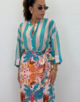 Camicia coreana bianco/turchese