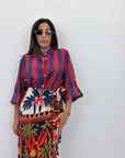 Camicia coreana con bottone rosso/blu
