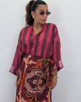 Camicia coreana fucsia/marrone