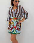 Camicia coreana con bottone celeste/marrone chiaro