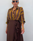 Camicia colletto con bottone verde/marrone
