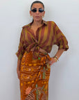 Camicia colletto con bottone ruggine/verde