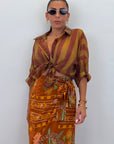 Camicia colletto con bottone ruggine/verde