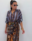 Camicia colletto con bottone celeste/marrone