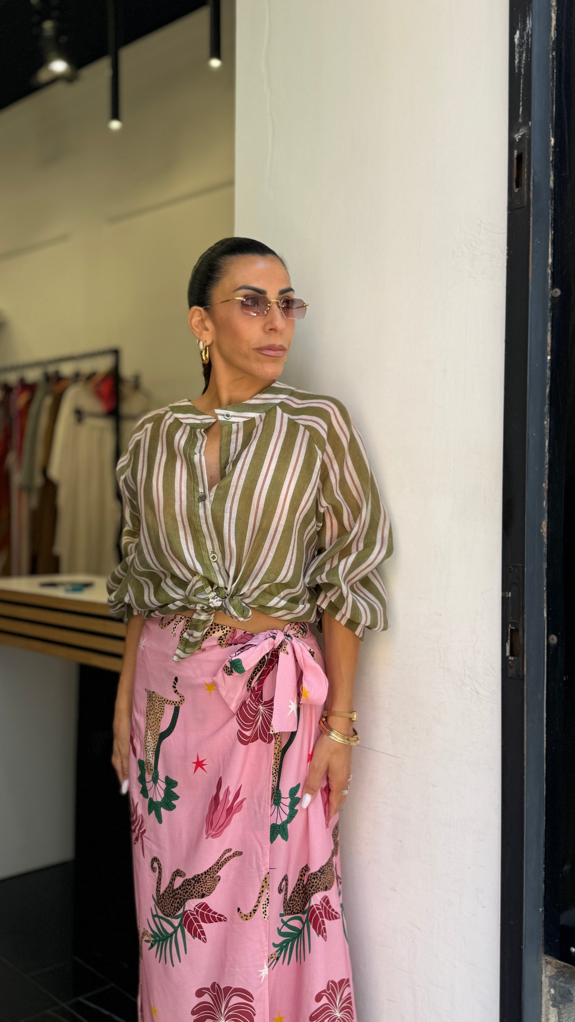 Camicia verde/beige/bianco