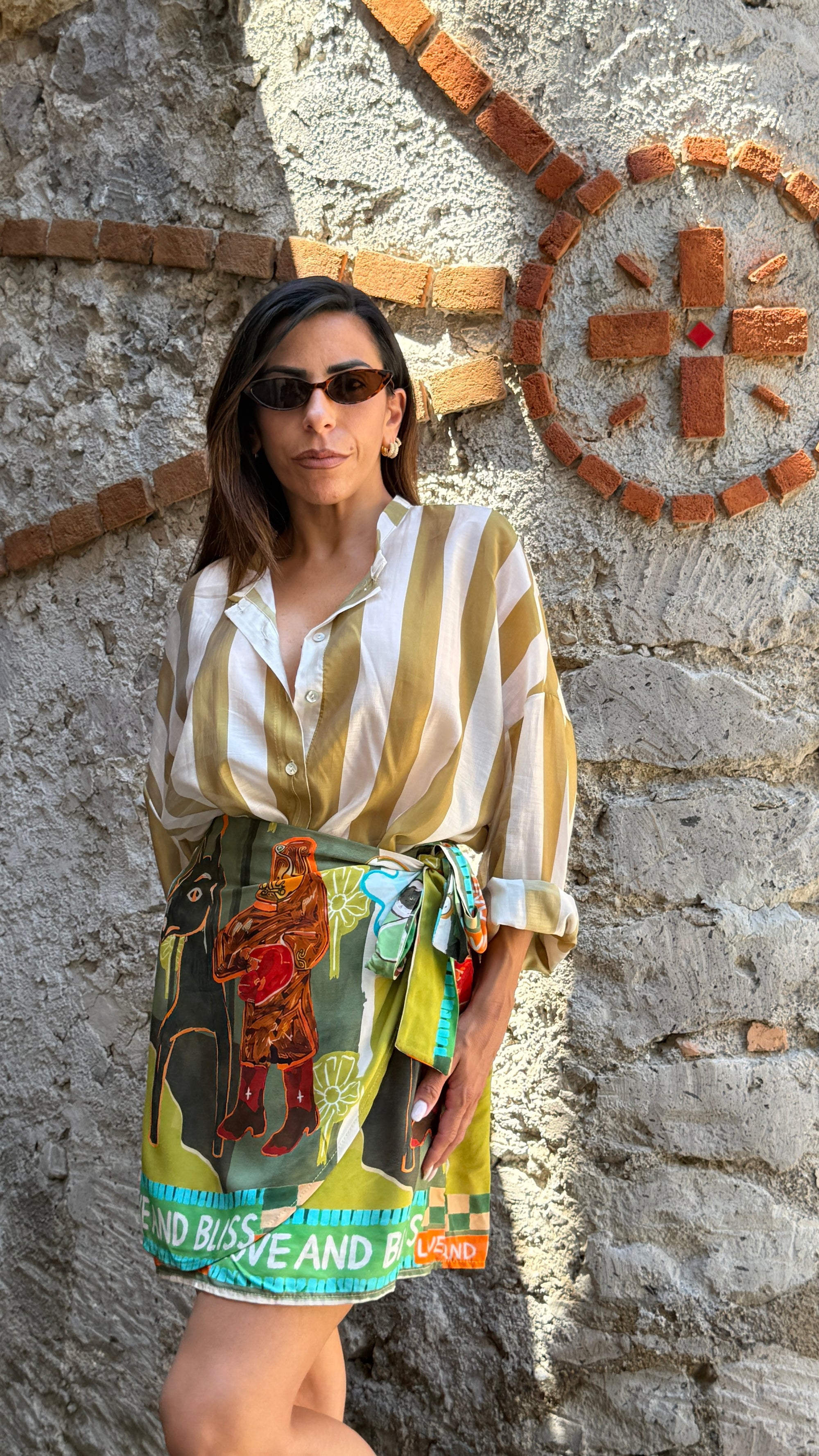 Camicia coreana bianco/verde