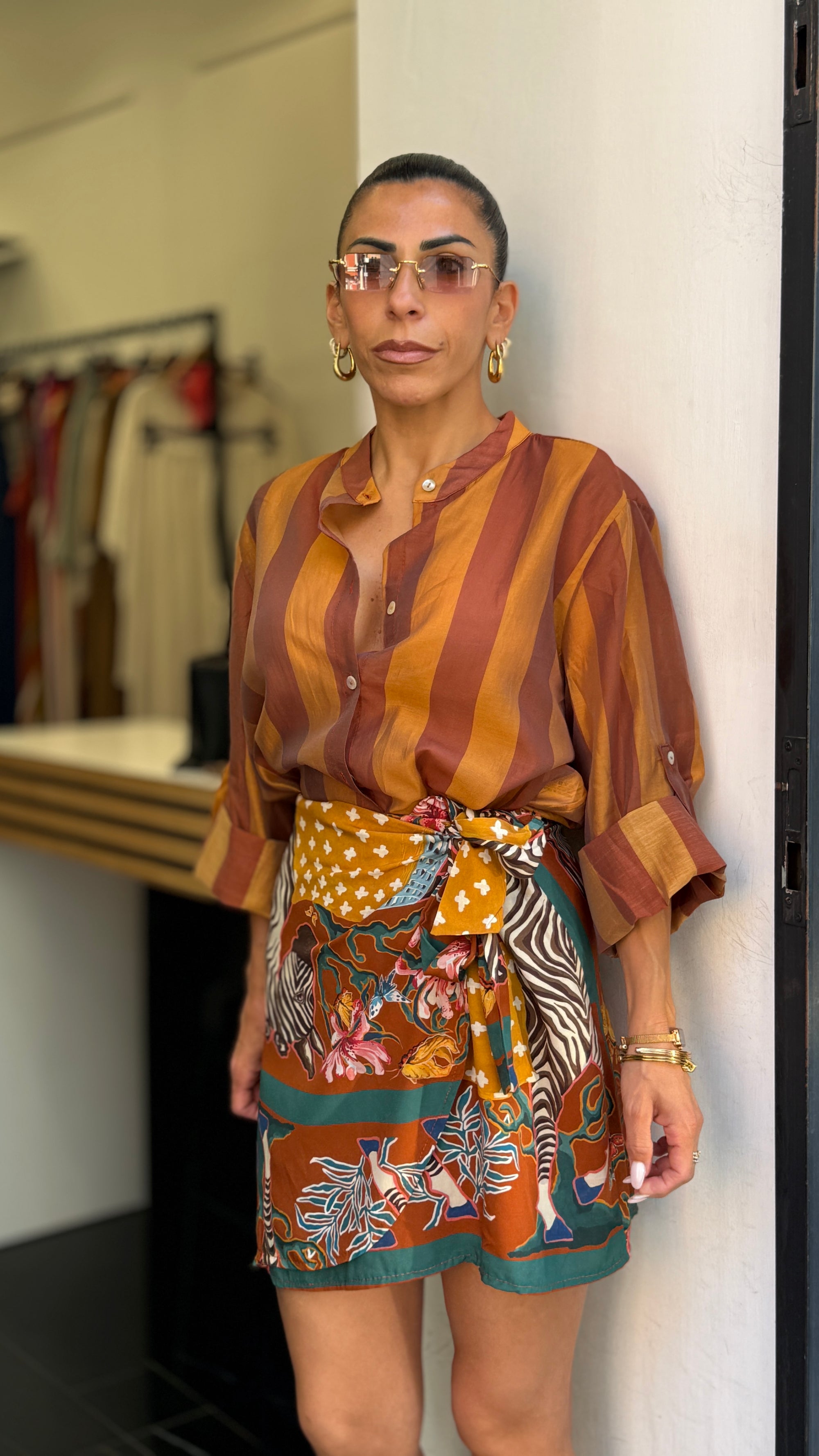 Camicia marrone/giallo