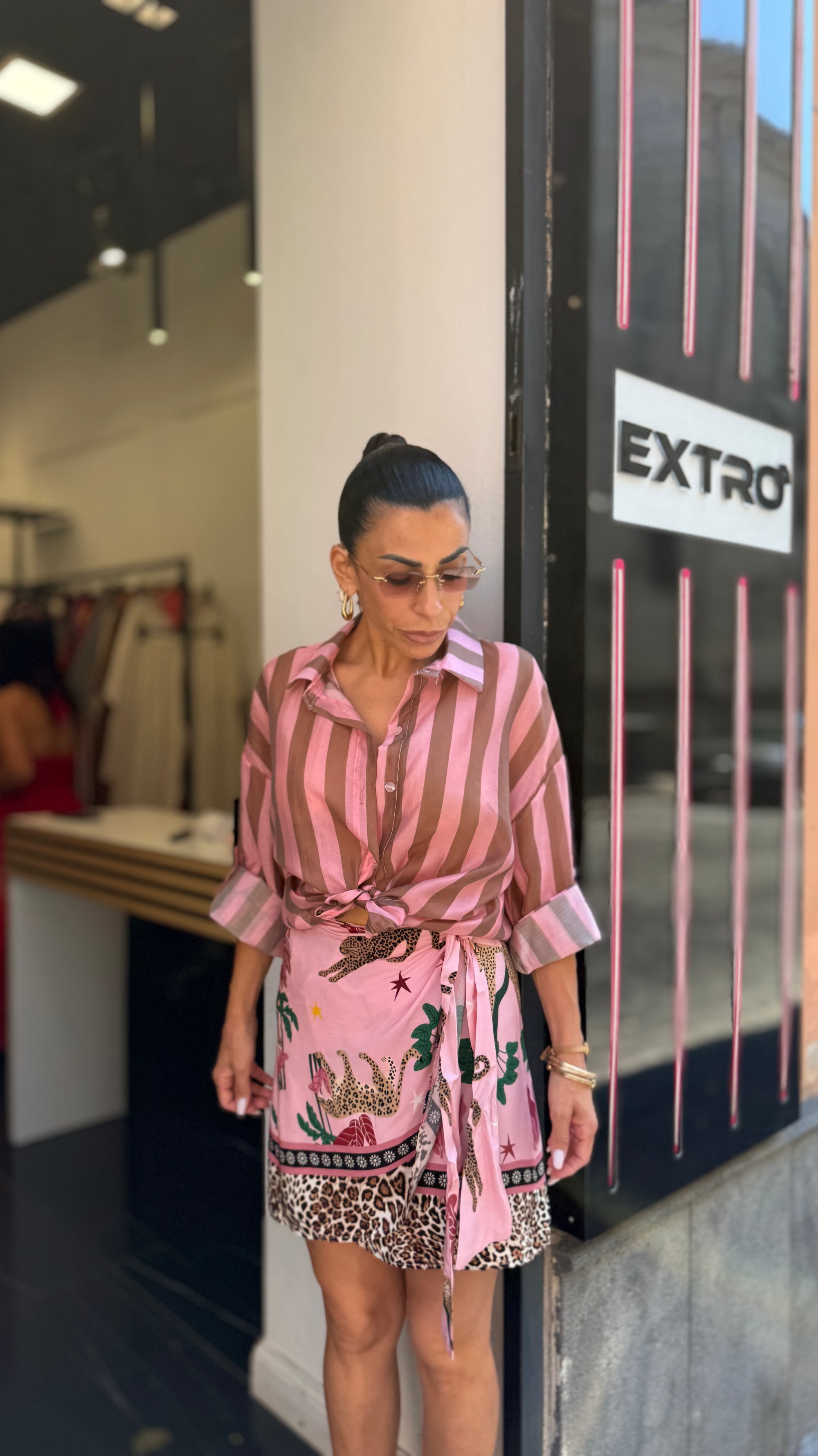 Camicia rosa/marrone