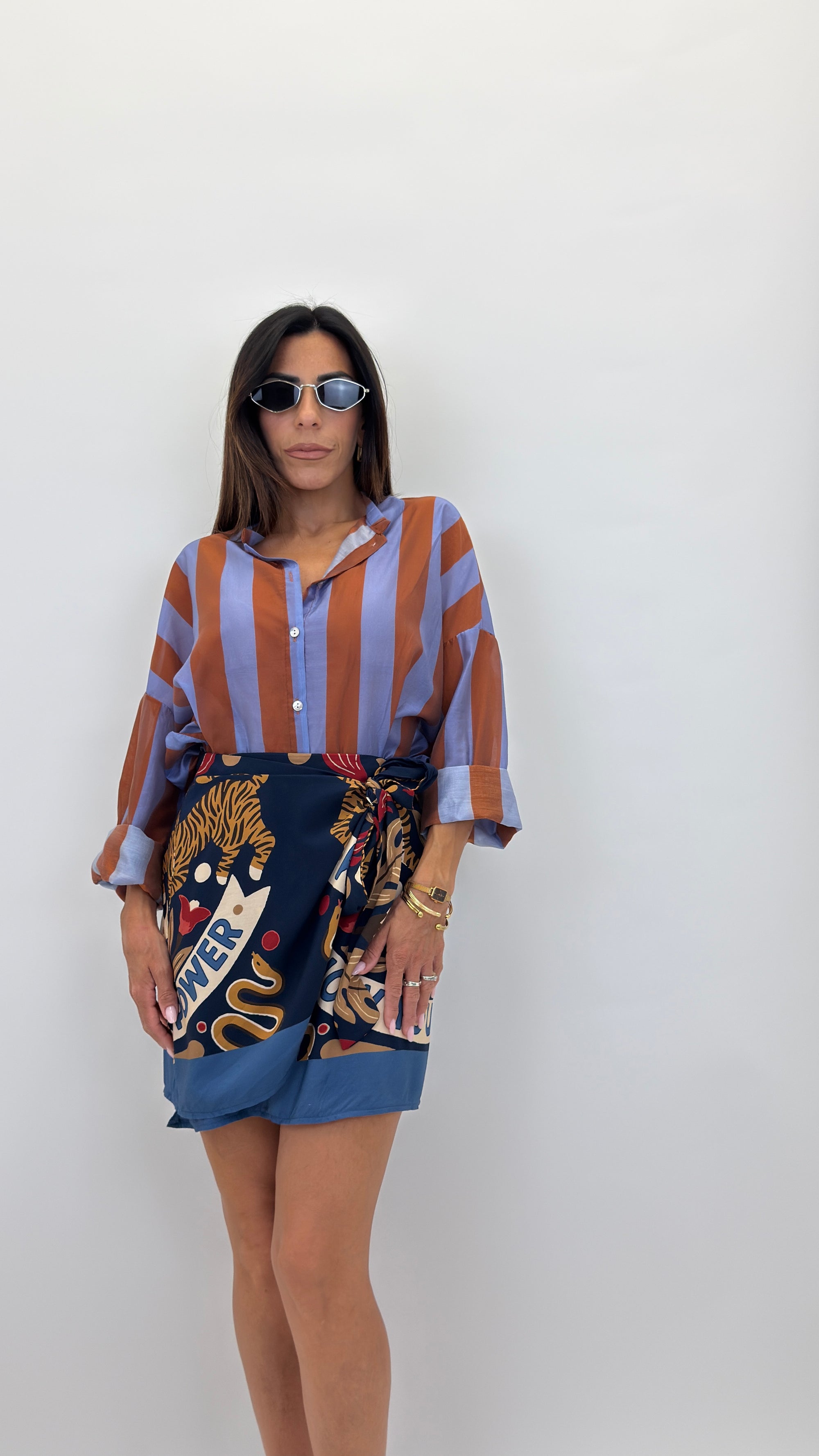 Camicia coreana ruggine/celeste