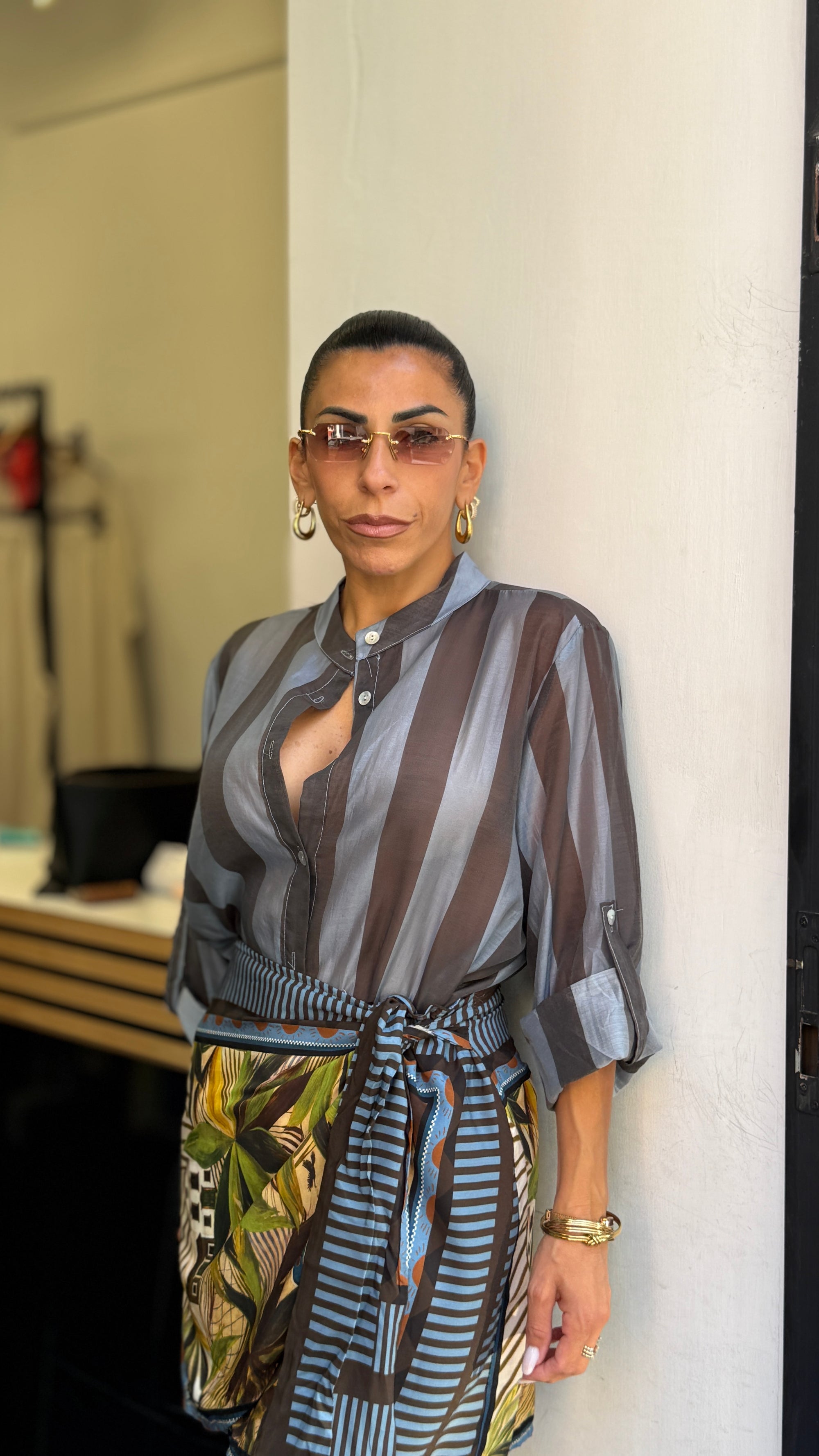 Camicia celeste/marrone