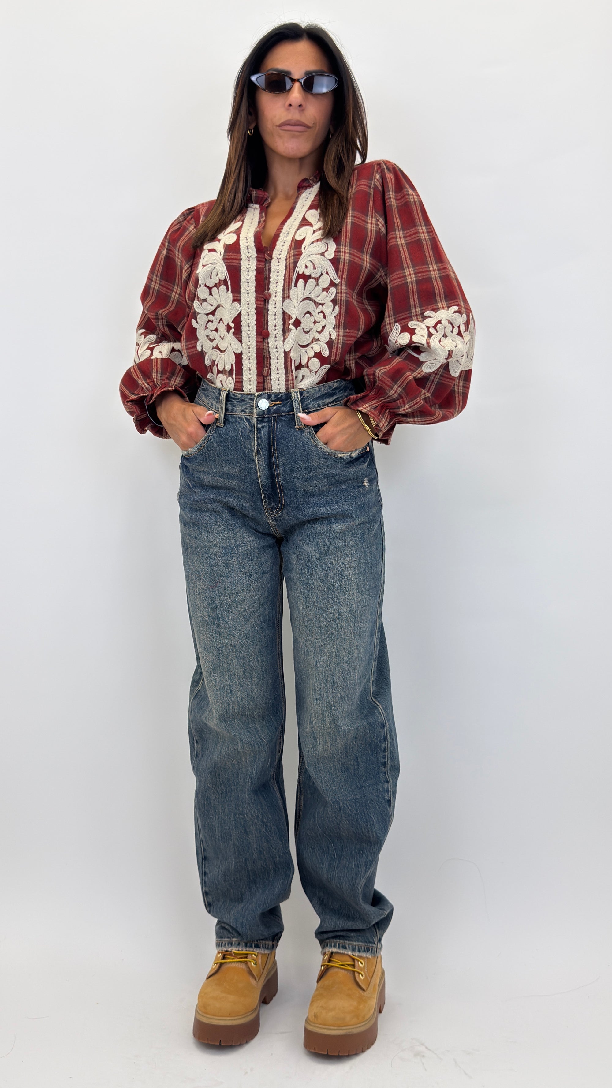 Camicia tartan con ricami