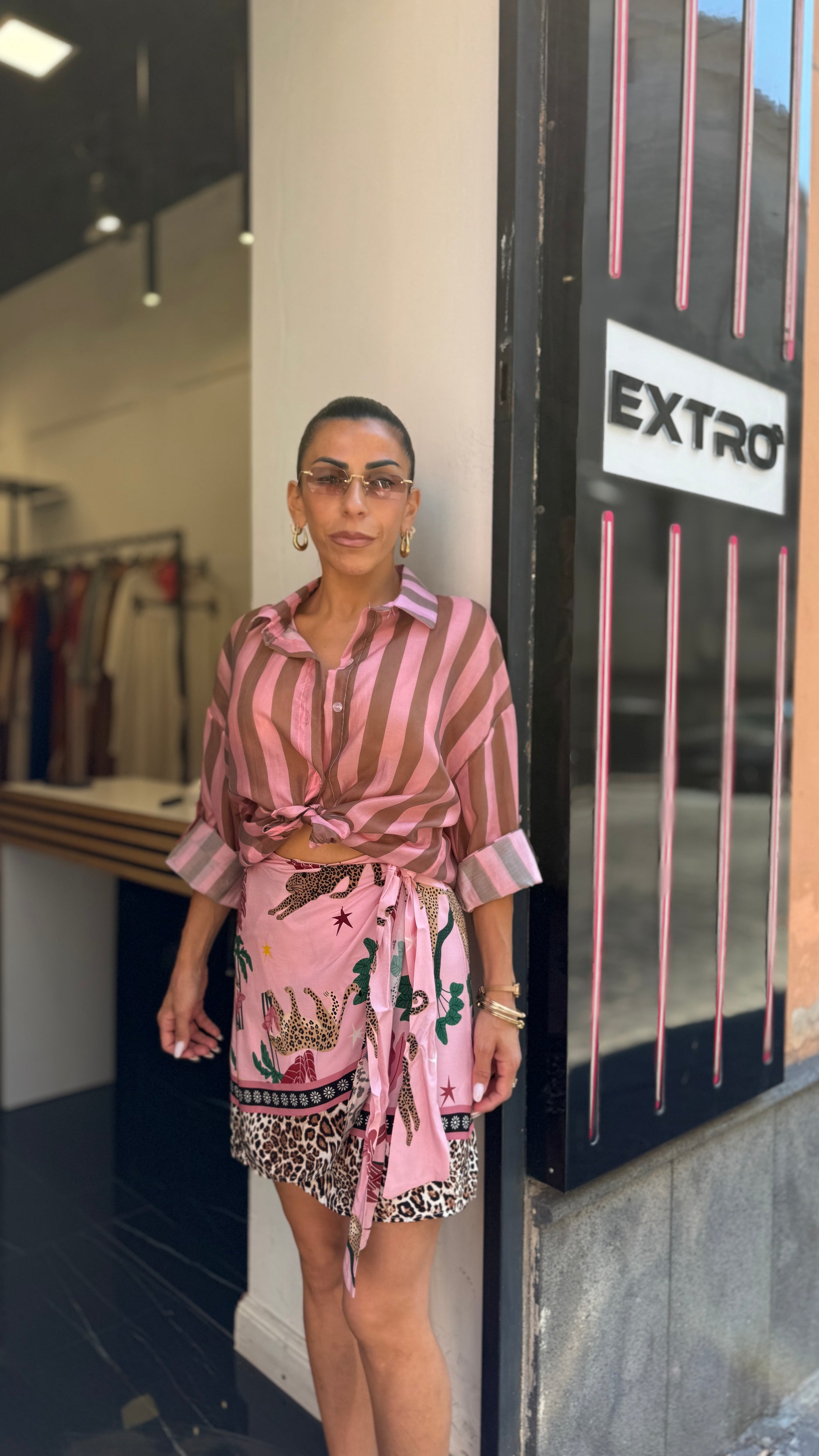 Camicia rosa/marrone