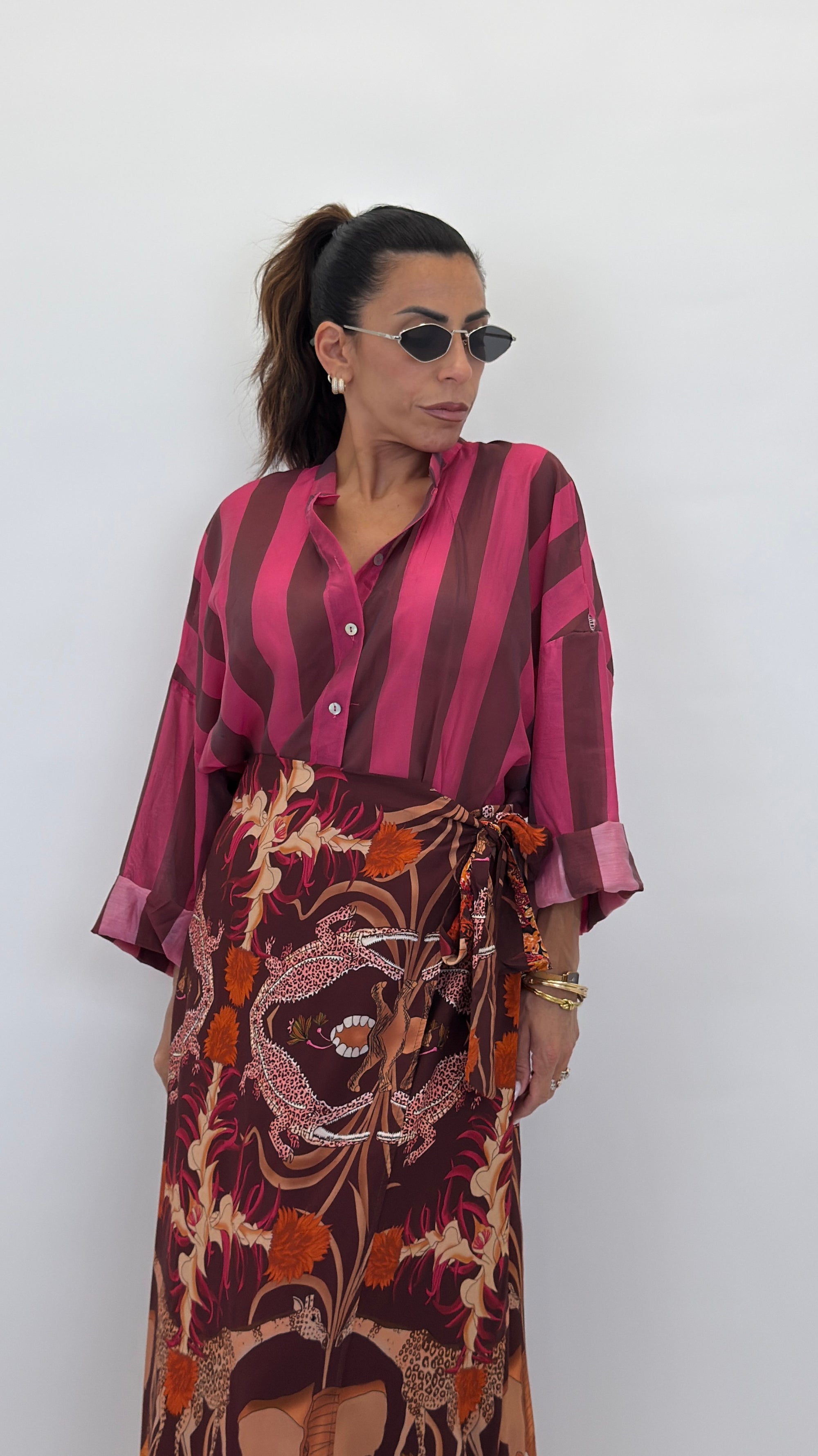 Camicia coreana fucsia/marrone