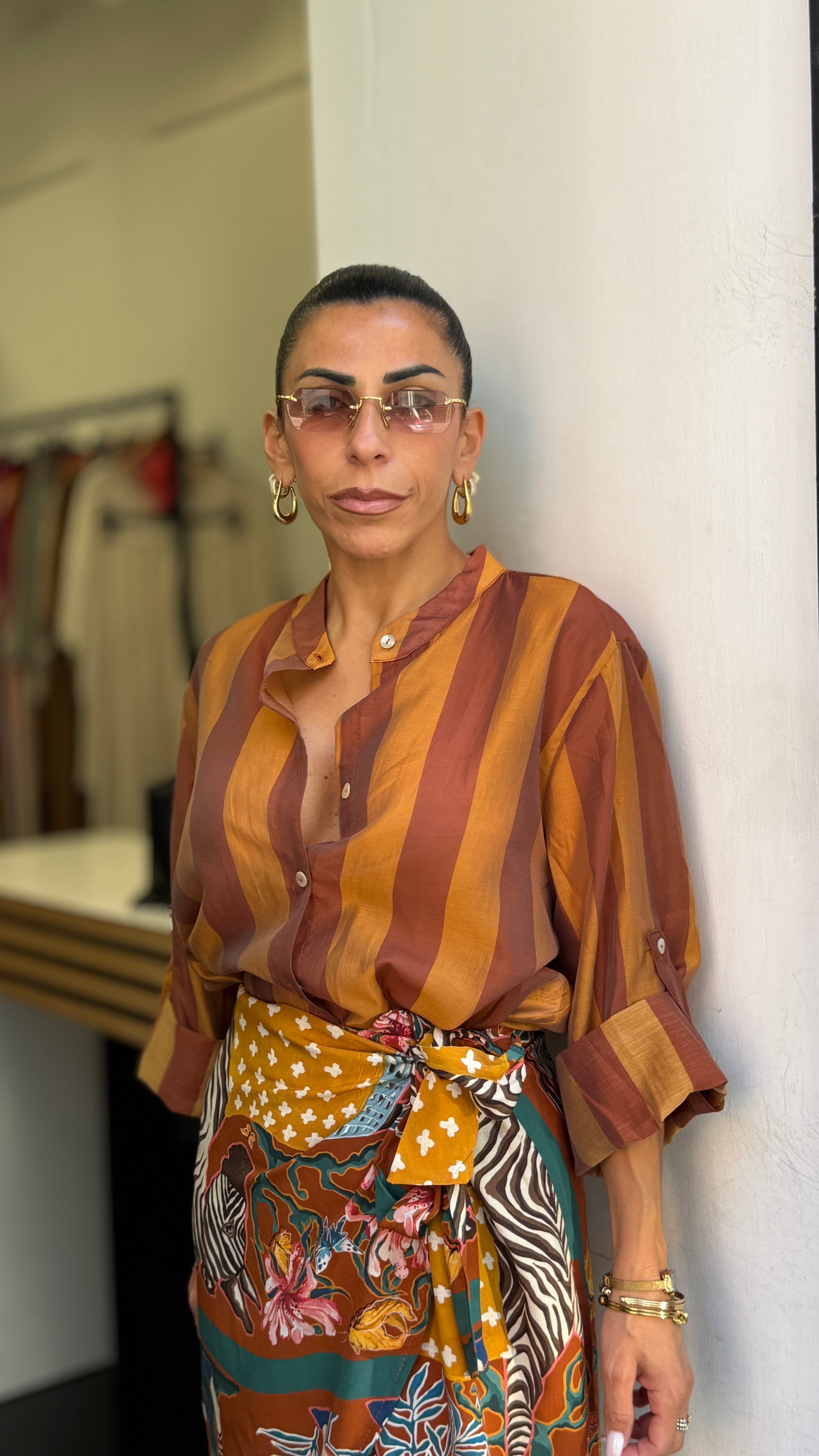 Camicia marrone/giallo