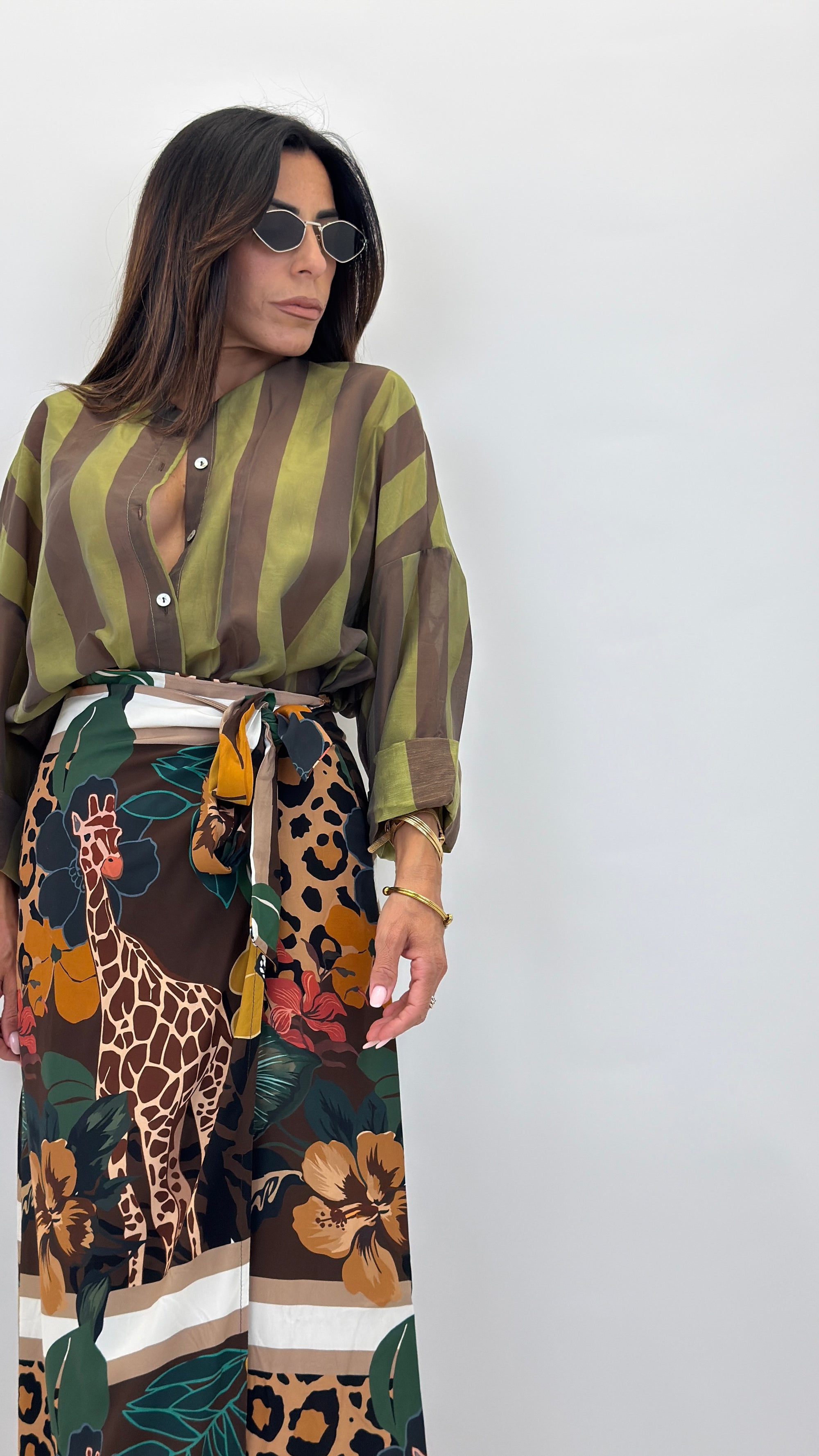 Camicia coreana verde/marrone