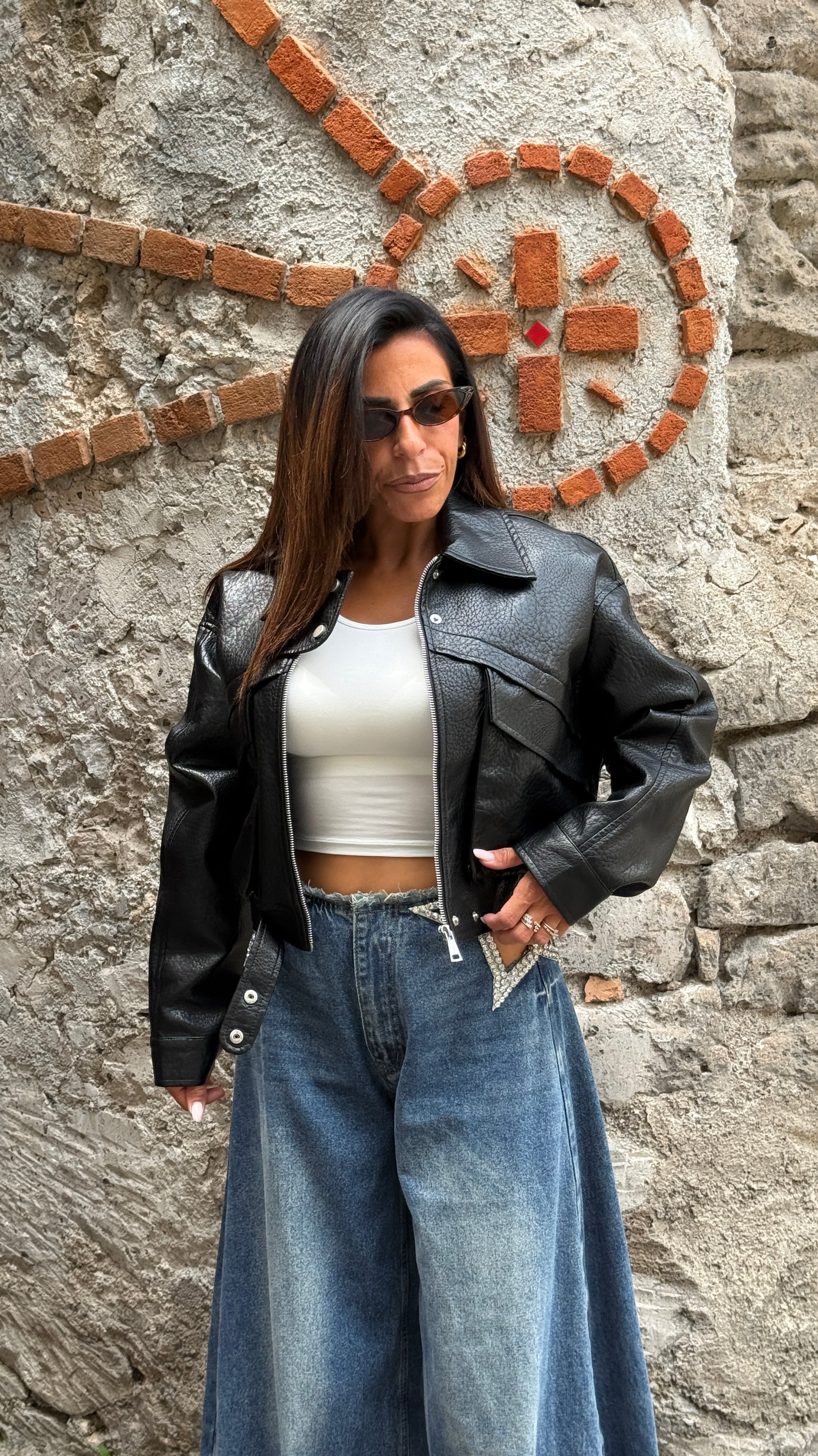 Biker ecopelle crop