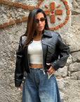 Biker ecopelle crop