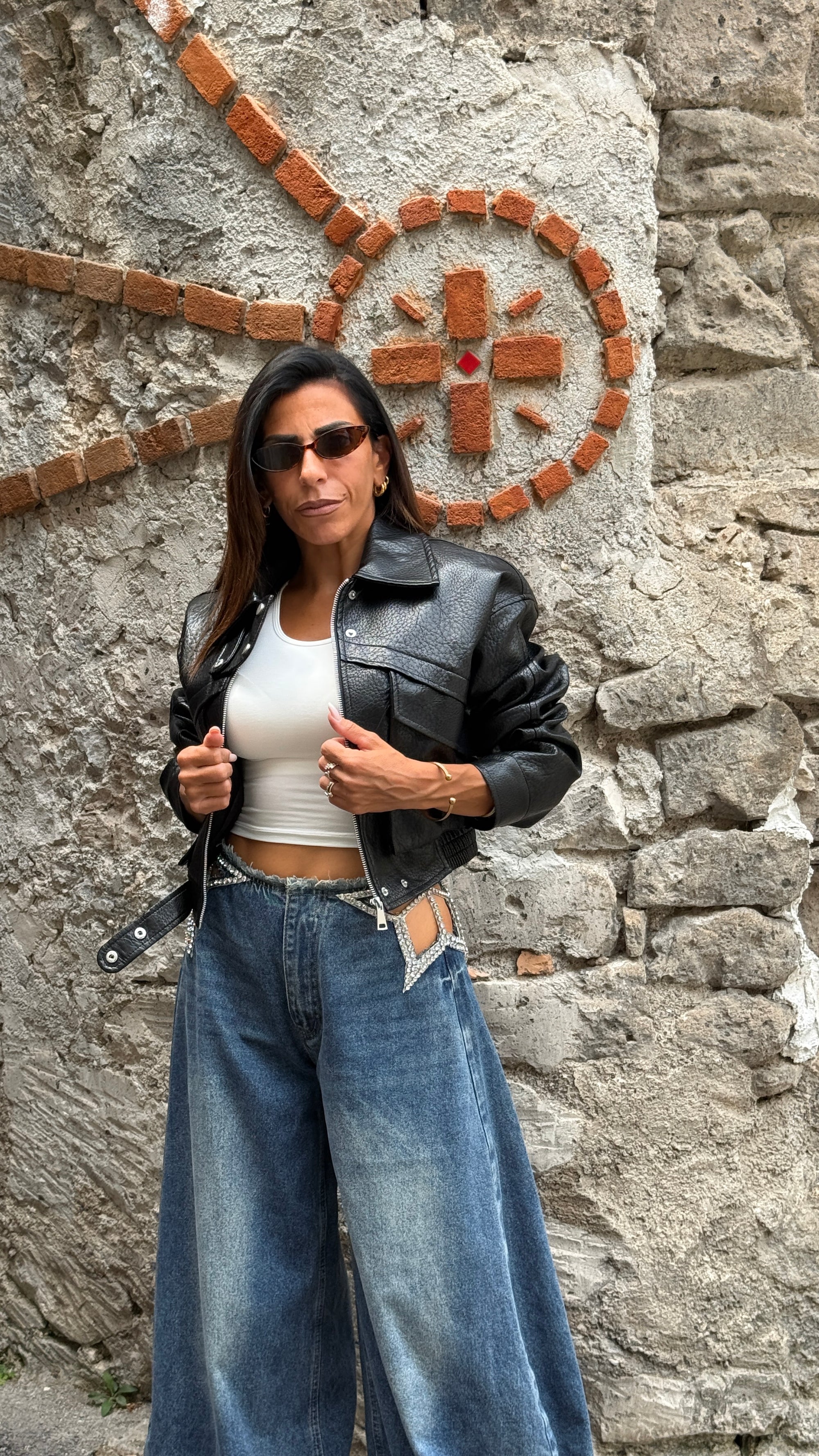 Biker ecopelle crop