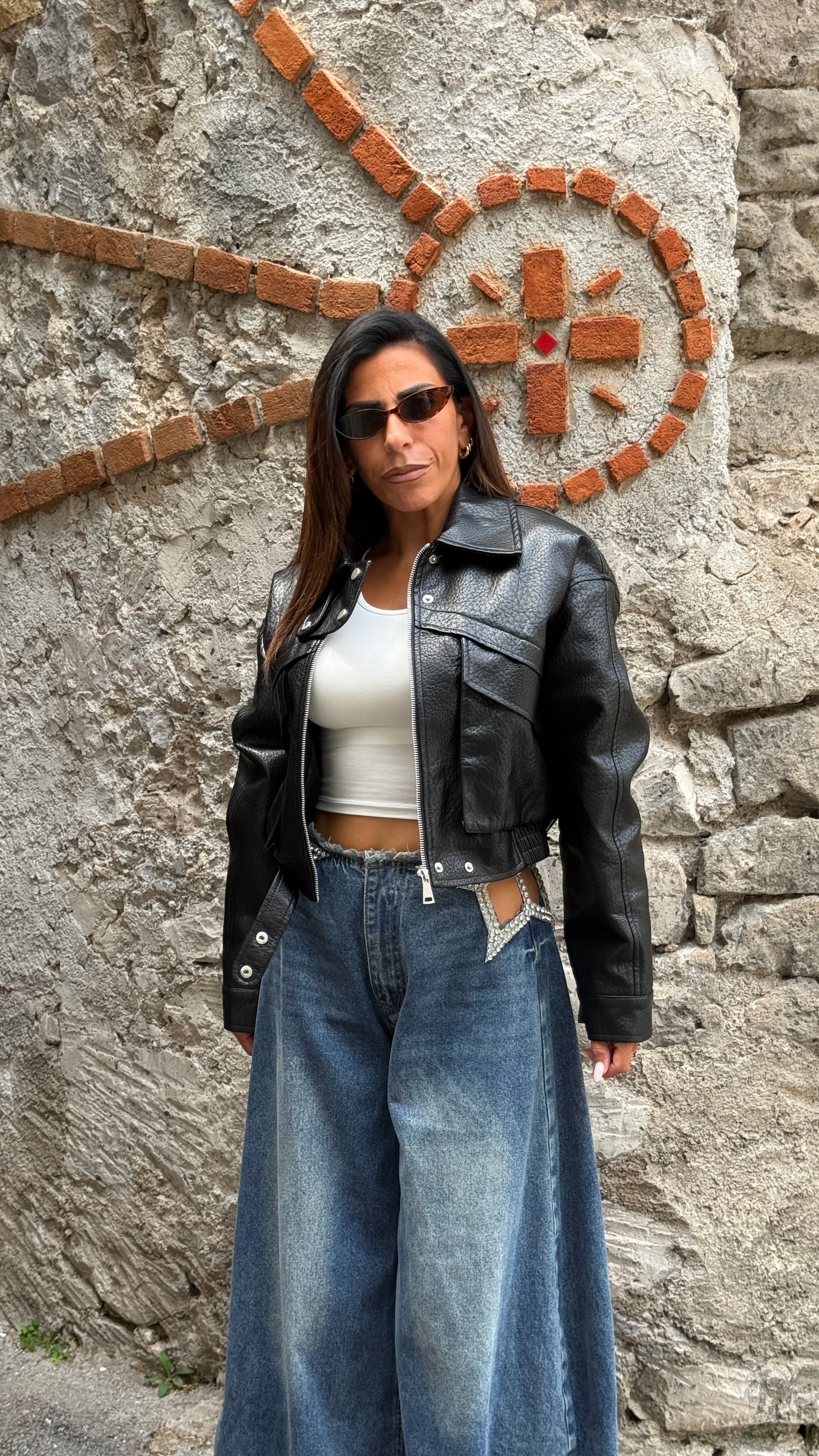 Biker ecopelle crop