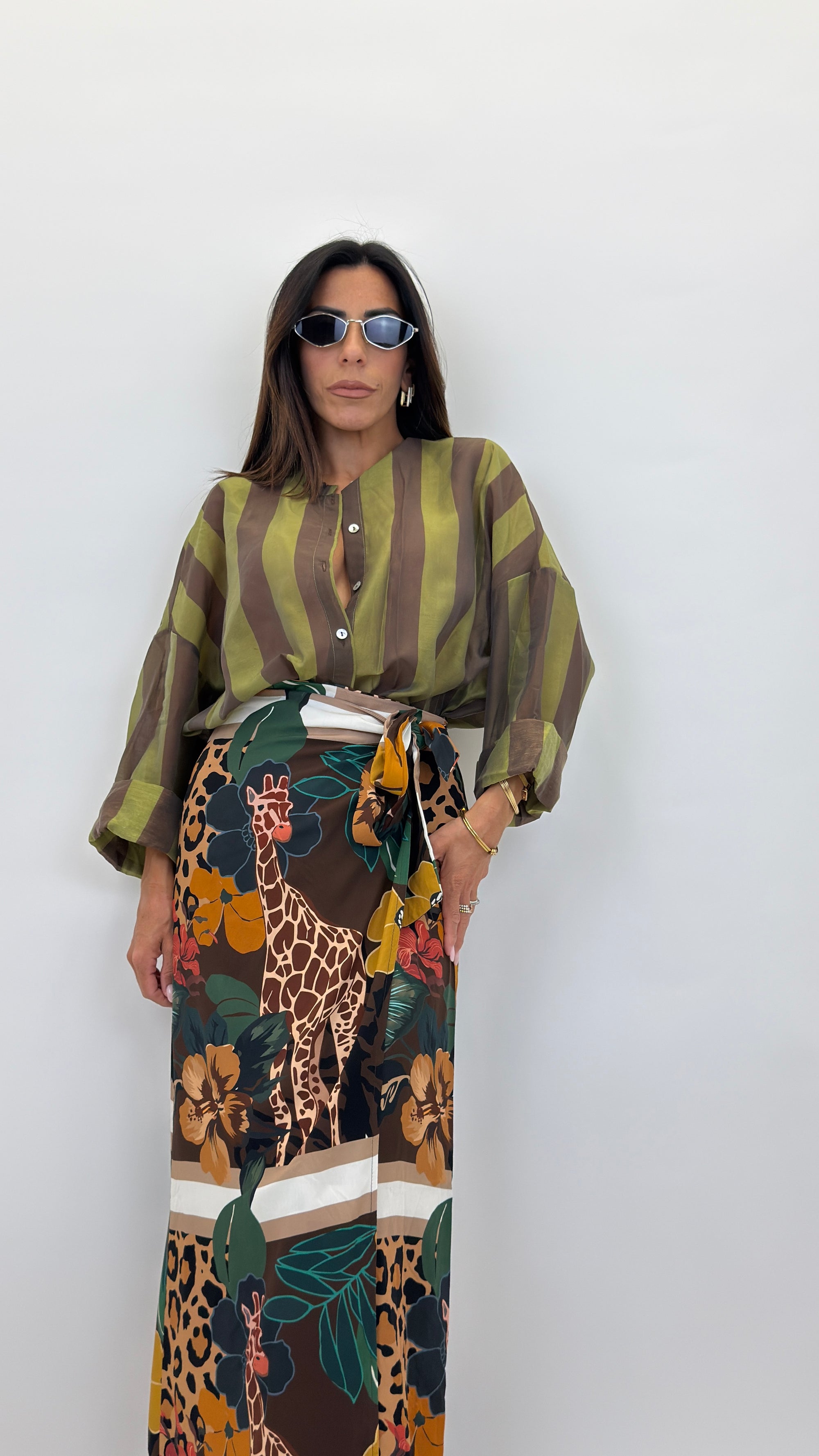 Camicia coreana verde/marrone