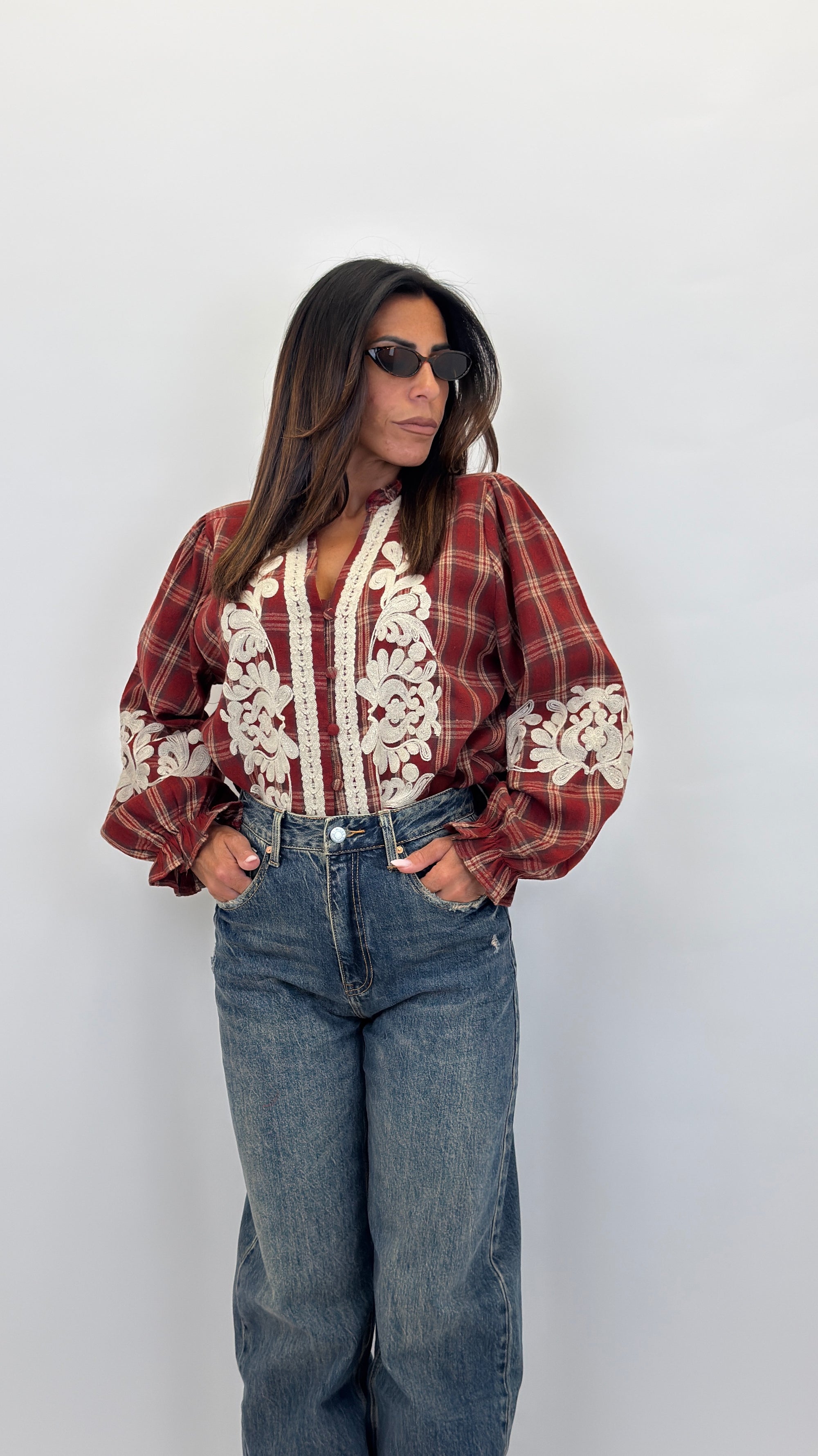 Camicia tartan con ricami