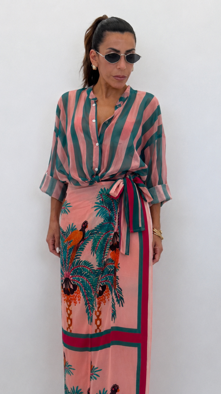 Camicia coreana rosa/turchese