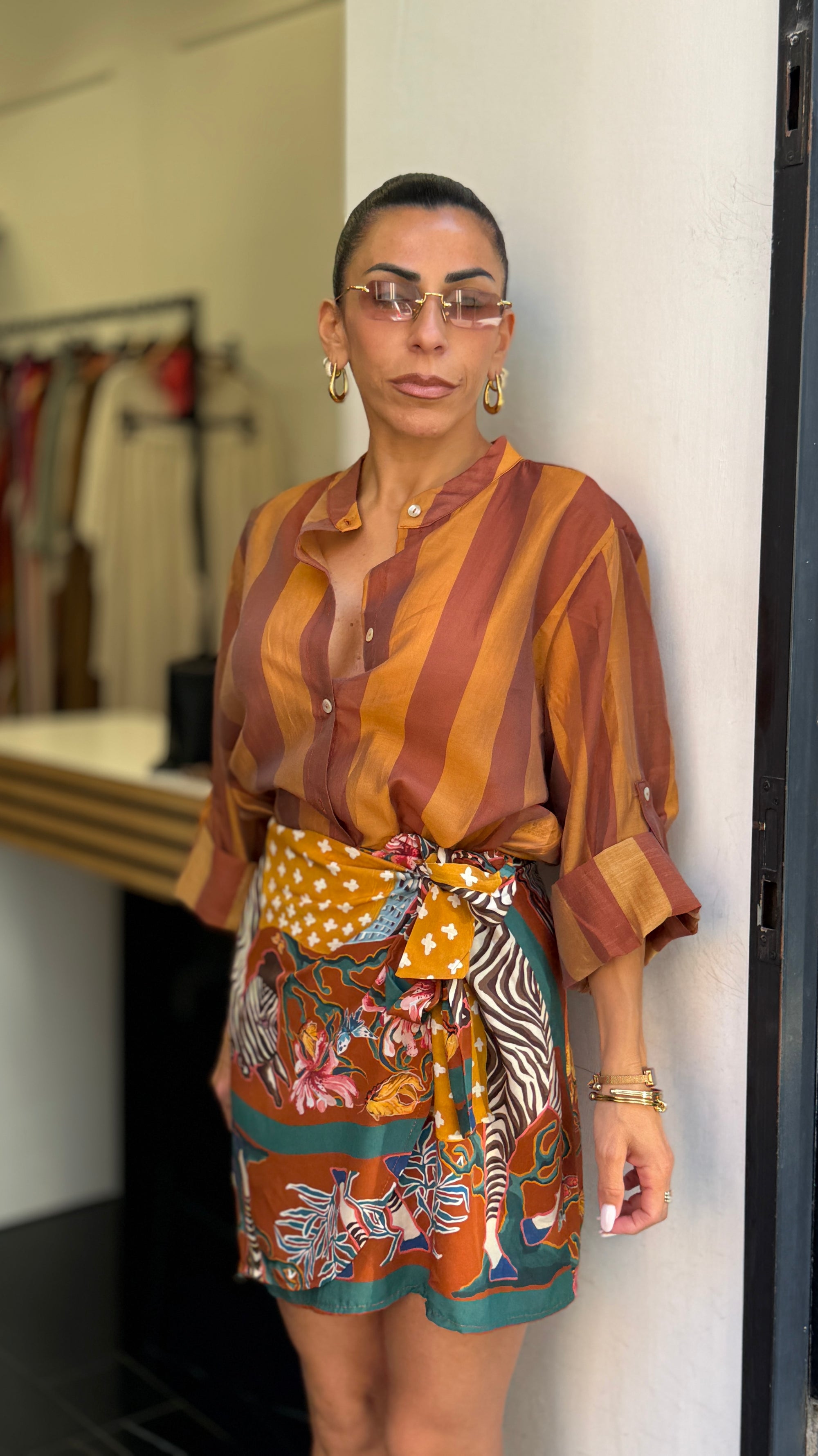 Camicia marrone/giallo
