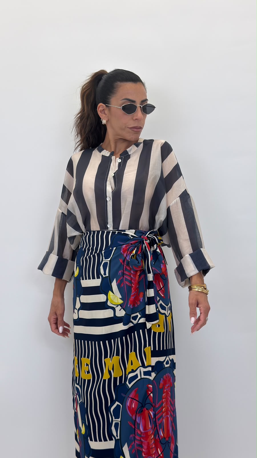 Camicia coreana bianco/blu