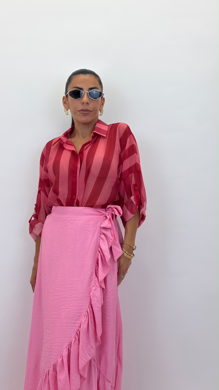 Camicia colletto con bottone rosa/rosso