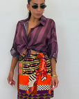 Camicia colletto con bottone viola/marrone