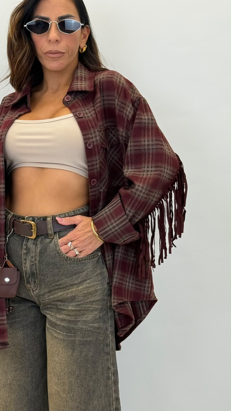 Camicia Tartan con frange 2729