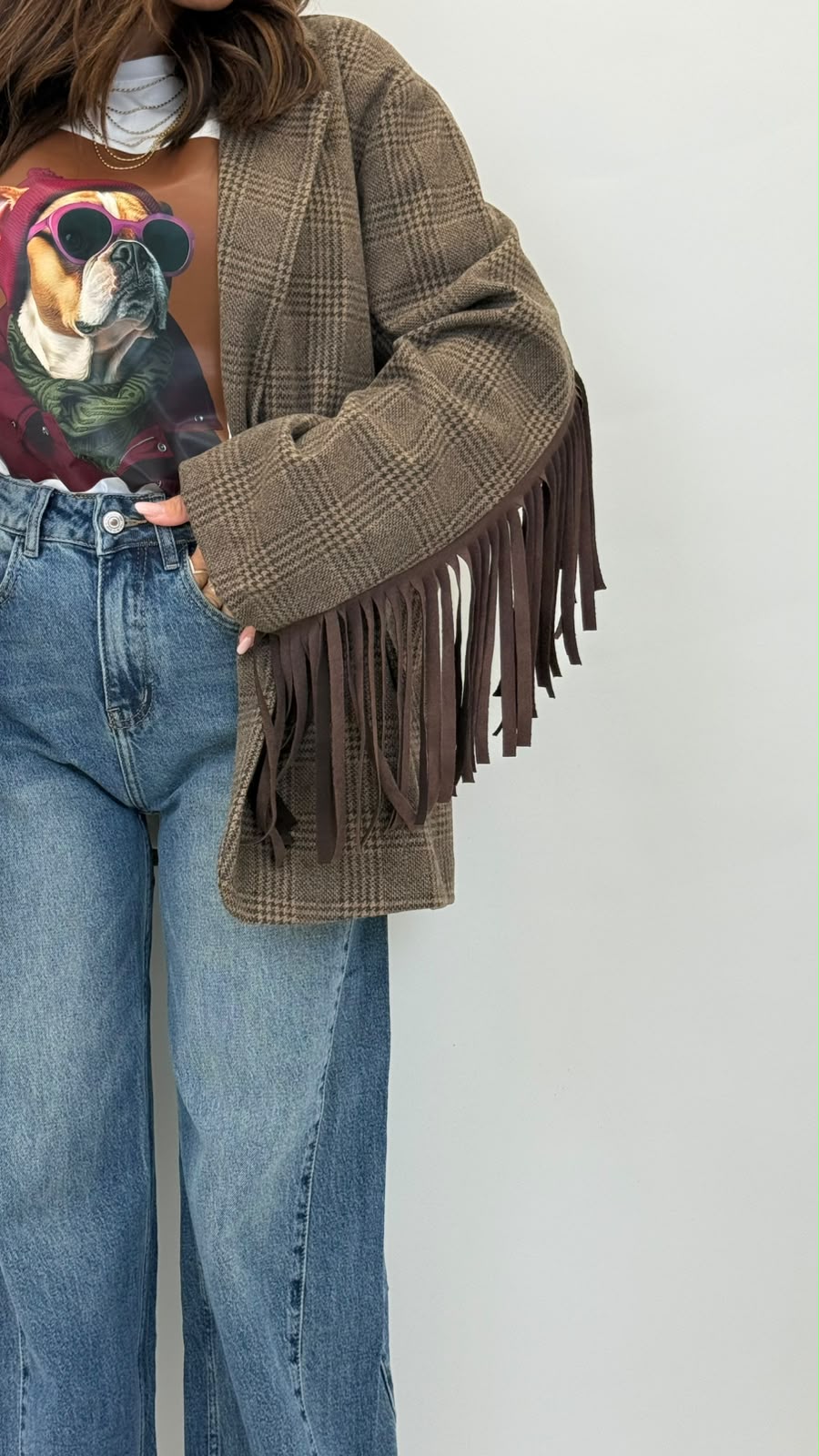 Blazer Tartan con frange 18158